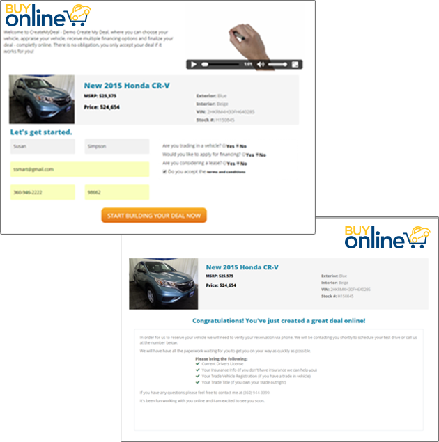 Example pages from the Buy Online Tool
