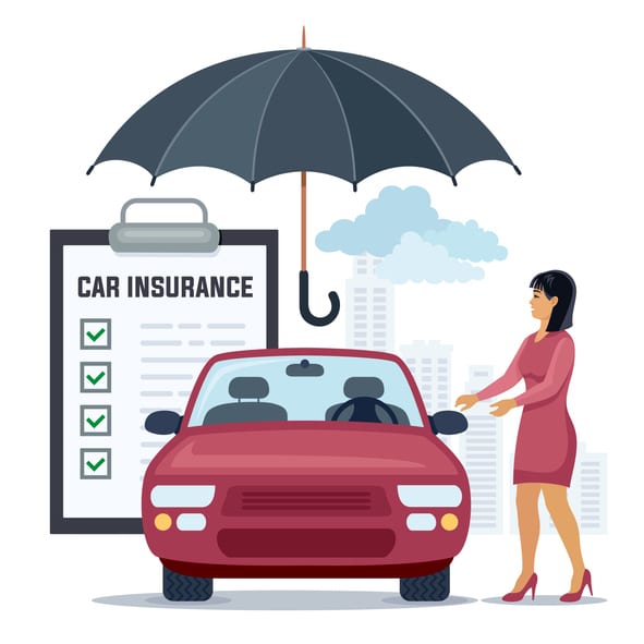 Woman with car insurance in a cartoon