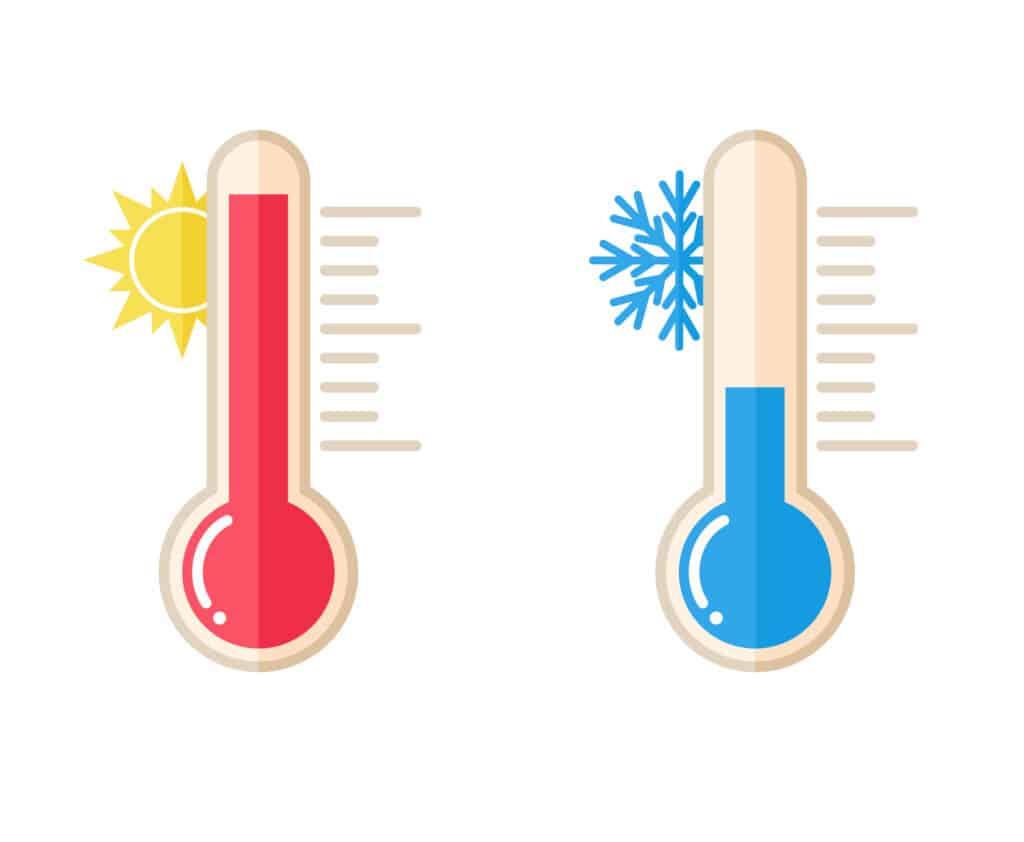Hot and cold temperature vector icon Thermometer icon set isolated on white background