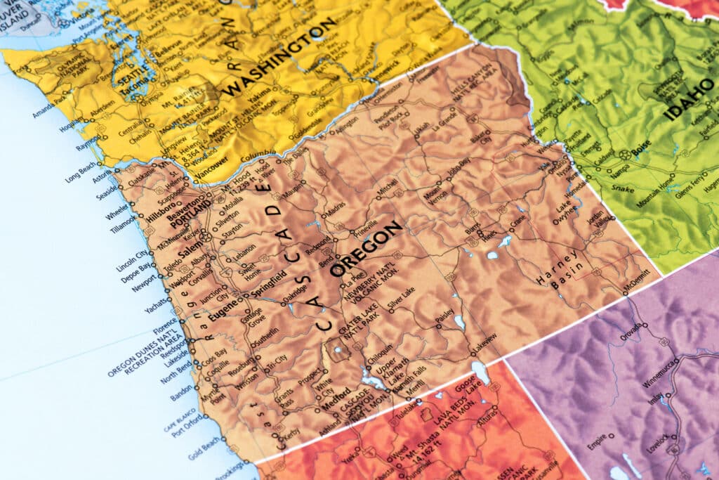 Map of Oregon State. Selective focus.